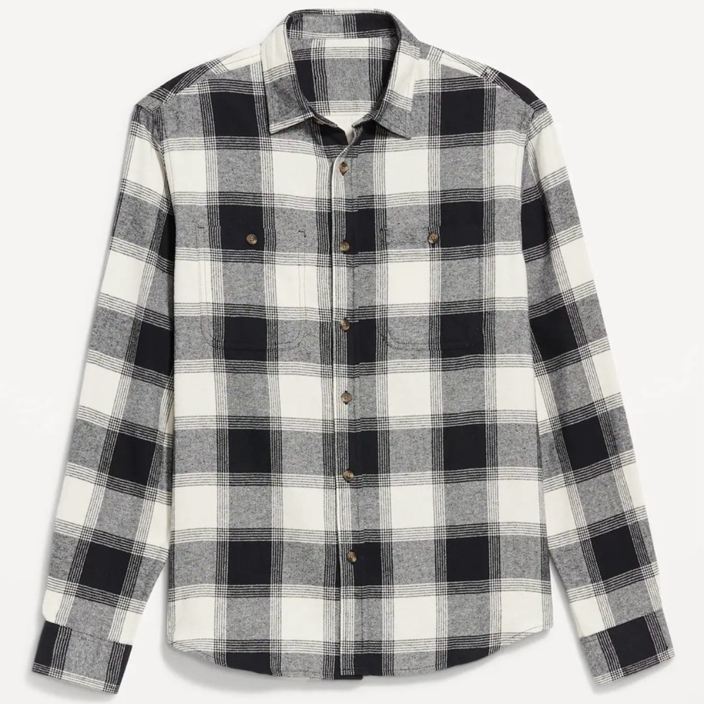 Old Navy Buffalo Plaid Flannel Shirt, Black & White/Ivory, size Large